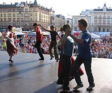 People dancing polka in Tampere, Finland in 2006 Polka finnish championship Pispalan Sottiisia.jpg