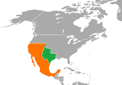 Map indicating locations of Republic of Texas and Mexico