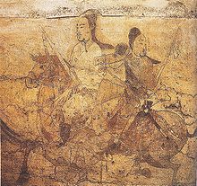 Armed riders on horseback, a tomb mural from the Northern Qi (550-557 AD) period Riders on Horseback, Northern Qi Dynasty.jpg