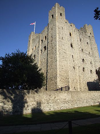 Chroniclers record that in 1215 the rebels garrisoned Rochester Castle with between 95 and 140 knights, supported by bowmen and sergeants, amongst others. Rochester Castle Keep 0022.JPG