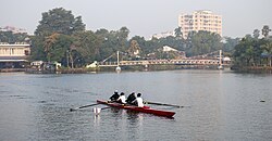 People rowing in Rabindra Sarovar