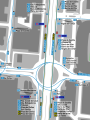 Mapa zonal de la estación de metro de Santiago Bernabeu con los recorridos de las líneas de autobuses, entre las que aparece el 43.