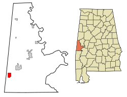 Location in Sumter County and the state of Alabama