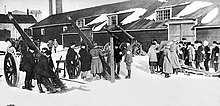 An artillery school set up by the anti-socialist "Whites" during the Finnish Civil War, 1918 Tykistokoulun harjoiitus.jpg