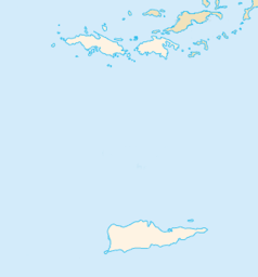 Mapa konturowa Wysp Dziewiczych Stanów Zjednoczonych, u góry znajduje się punkt z opisem „Siedziba diecezji Saint Thomas”