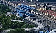 An aerial view of the USJ 7 LRT Station, with the Sunway BRT Line beneath it.