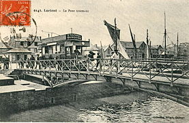 Le tramway de Lorient sur le Pont tournant, vers 1917