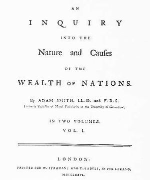 First page from Wealth of Nations, 1776 London...