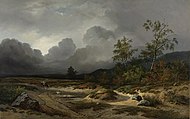 W. Roelofs, 1850: 'Landschap in een naderende Storm', olieverf op doek