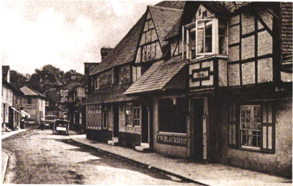 A sepia photograph of a 17 centruy building on West Street in Midhurst, Sussex