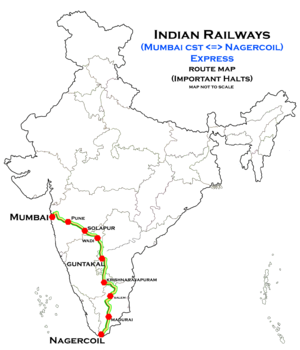 (Nagercoil–Mumbai) Express route map