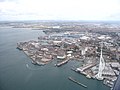 Spinnaker Tower and harbour from the air, 2007.