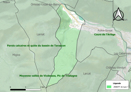 Carte des ZNIEFF de type 1 sur la commune.