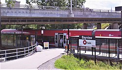 Bayview station's platform, pictured in 2005 before the construction of Line 1 Bayview train.jpg