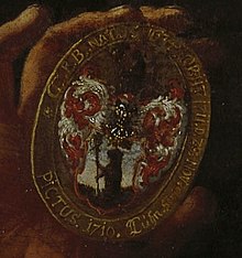 Coat of arms of the Berenberg family. Detail from a 1710 painting of Cornelius Berenberg (1634-1711). Berenberg coat of arms 1710.jpg