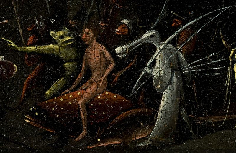 File:Bosch, Hieronymus - The Garden of Earthly Delights, right panel - man riding on dotted fish and bird creature.jpg