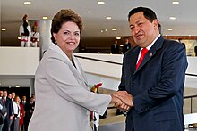 Chavez with Brazilian President Dilma Rousseff in Brasilia, 6 June 2011 Brasilia - DF (5808388580).jpg