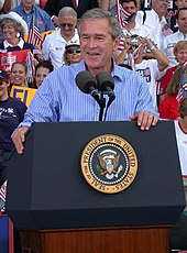 George W. Bush speaks at a campaign rally in 2004 Bush 43 10-19-04 Stpete.jpg