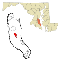 Calvert County Maryland Incorporated and Unincorporated areas Prince Frederick Highlighted.svg