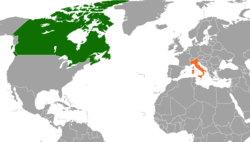 Карта с указанием местоположения Канады и Италии