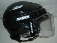 Black-coloured helmet with a plexiglass face shield