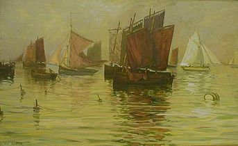 Charles Cottet's "Bateaux". Painted between 1900 and 1910. Held in the Musée d'art occidental et oriental in Odessa.