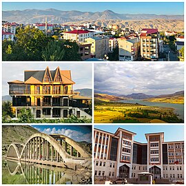 From top to bottom: Skyline of Suşehri • Village of Solak • Kılıçkaya Dam • Akçaağıl Bridge • Suşehri Governorship building