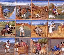 Agricultural calendar, c. 1470, from a manuscript of Pietro de Crescenzi Crescenzi calendar.jpg