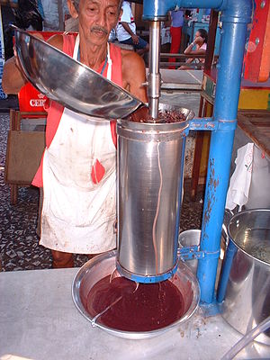 Açaí (palm berry) juice extractor in the stree...