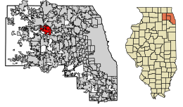 Location of Bartlett in DuPage, Cook, and Kane Counties, Illinois.