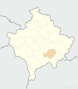 Location of the city of Ferizaj within Kosovo