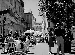 English: Arles, France, Place du Forum: In the...