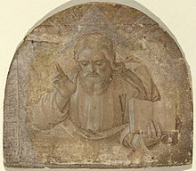 God the Father with His Right Hand Raised in Blessing, with a triangular halo representing the Trinity, Girolamo dai Libri c. 1555 God the Father with His Right Hand Raised in Blessing.jpg