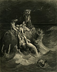 "The Deluge" by Gustave Dore Gustave Dore - The Holy Bible - Plate I, The Deluge (cropped).jpg
