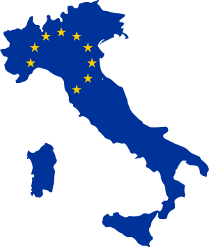 Map of Italy with EU flag