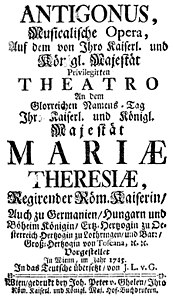 Johann Leopold von Ghelen – Antigono – Titelblatt des Librettos – Wien 1745