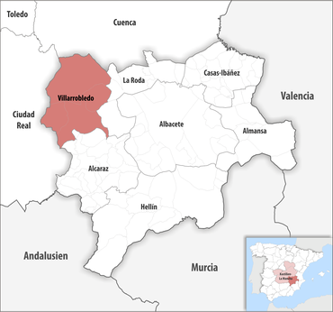 Die Lage des Gerichtsbezirk Villarrobledo in der Provinz Albacete