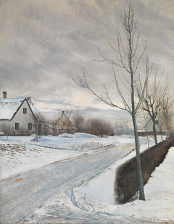 Estrada na vila de Baldersbrønde (Dia de inverno), pintura de 1912 do dinamarquês L. A. Ring, em exibição na Galeria Nacional, Londres, Reino Unido (definição 4 678 × 6 000)