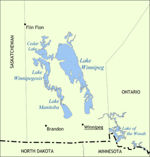Map showing the location of Lake Winnipeg, Lak...