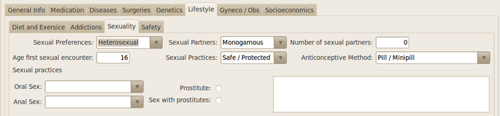 GNU Health - Lifestyle - Sexuality tab