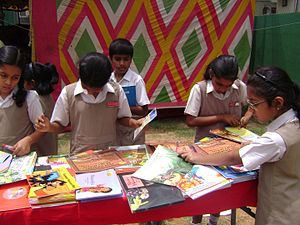 Children browsing books.