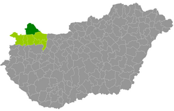 A Mosonmagyaróvári járás elhelyezkedése Magyarországon