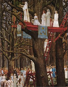 The oak and mistletoe ritual depicted by Henri-Paul Motte (1900) Motte Druide coupant le gui au 6e jour de la lune.jpg