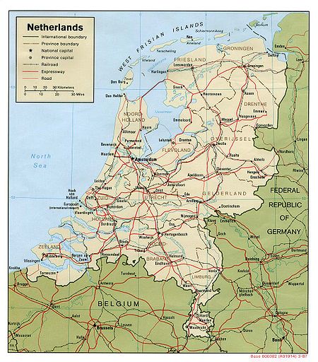 Map of the Netherlands (ca. 1975; see also a more recent railway map)