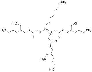 Strukturformel von Monooctylzinntris(2-ethylhexylthioglycolat)