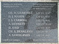 Plaque with the names and ages of the aircrew