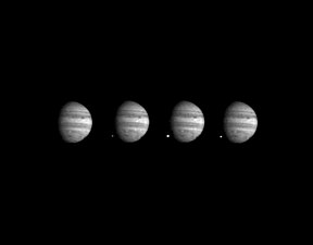 Comet Shoemaker–Levy 9 colliding with Jupiter: The sequence shows fragment W turning into a fireball on the planets's dark side.