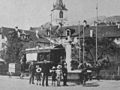 Bieler Strassenbahn in den 1890er Jahren. Geschlossener Personenwagen Nr. 44 und einachsiger Postanhänger.