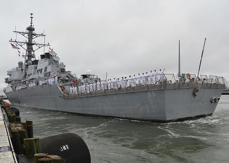 File:The guided missile destroyer USS Stout (DDG 55) departs Naval Station Norfolk, Va., Aug. 18, 2013, for deployment to the U.S. 6th Fleet area of responsibility 130818-N-WJ261-068.jpg