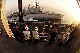 Libeccio replenish alongside USS Camden at Persian Gulf on 6 June 2005.